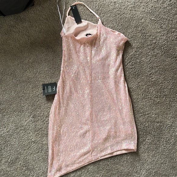 Lulus Something Shiny Light Pink Iridescent Sequin Asymmetrical Mini Dress - Picture 10 of 10
